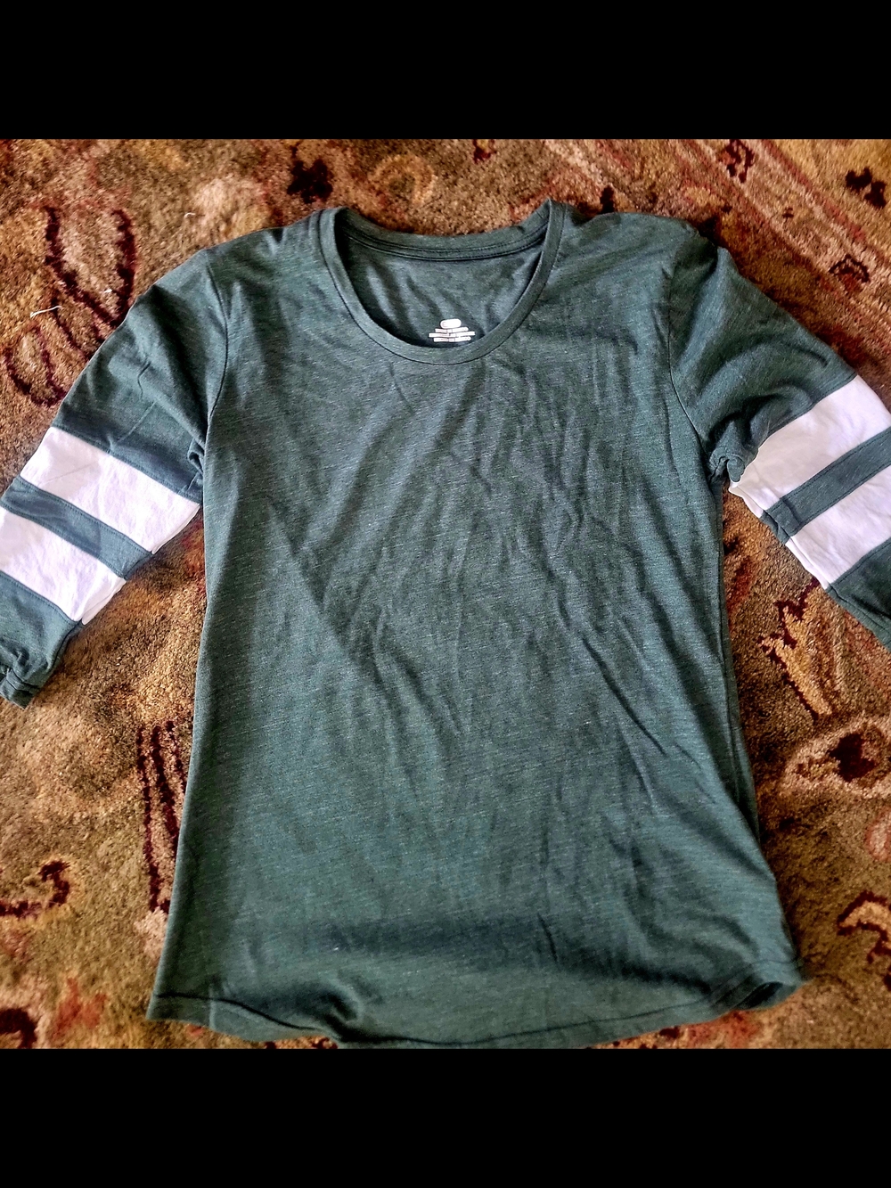 Forest Green Short Sleeve Tee with White Sleeve Stripes